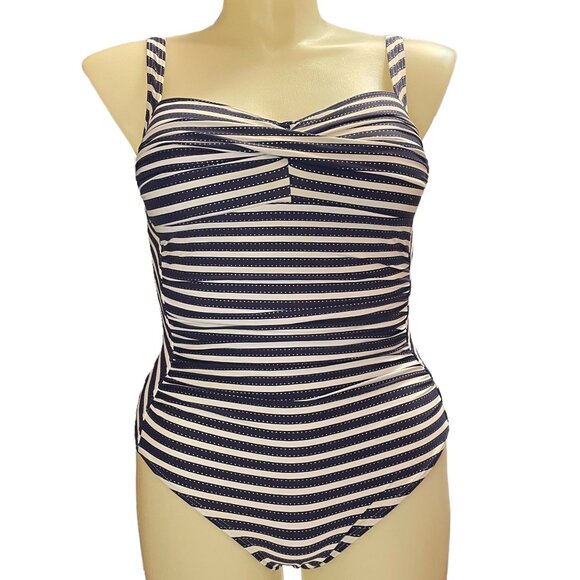 Niptuck Swim Nautical Stripe Ahoy Foil Twist Front Tummy Control Swimsuit US 8 - Picture 3 of 8
